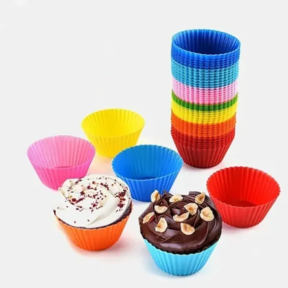 Kit 12 Formas Silicone Mini Cupcake Bolo Muffin Assadeira Cor Vermelho Foto 1