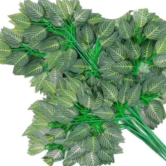 Kit 12 Galho Folha Ficus Artificial Muro Inglês Verde Rajado Foto 1