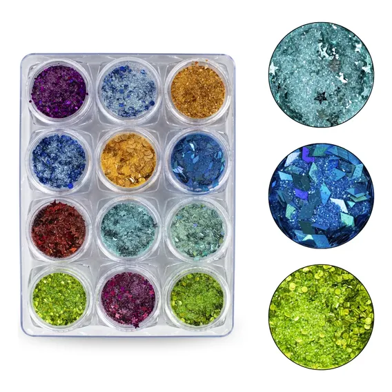 Kit 12 Glitter Diversos Brilho Decoração Unhas Gel Nail Art Foto 1