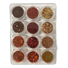 Kit 12 Glitter Encapsulado Para Unhas / Decoração Cor Avermelhado Foto mini 1