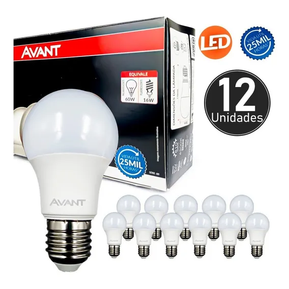 Kit 12 Lâmpada Led Bulbo Pro 9w E27 Bivolt Avant Foto 1