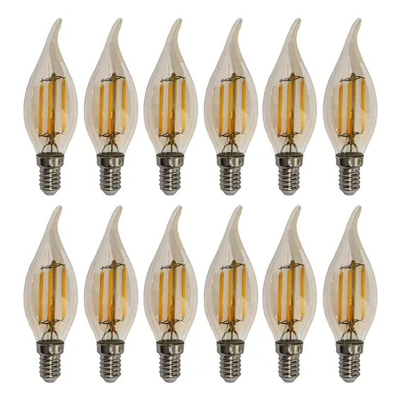 Kit 12 Lâmpadas Filamento Led Vela Bico Torto 4w E14 2700k Foto 1