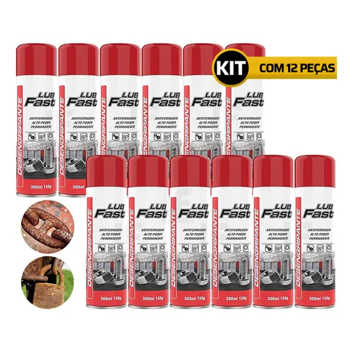 Kit 12 Óleo Desingripante Spray Anticorrosivo 300ml Lub Fast 261808 Foto 1