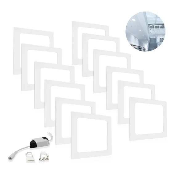 Kit 12 Painel Plafon Led 12w Embutir Quadrado Luminária Frio Estrutura Branco-frio Foto 1