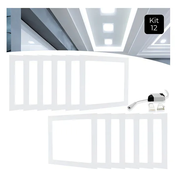 Kit 12 Painel Plafon Led Embutir 25w Quadrado Slim Frio Cor Branco frio 110V/220V Foto 1