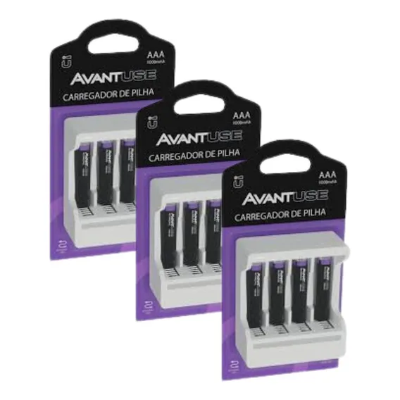 Kit 12 Pilhas Recarregáveis Aaa + 3 Carregador 1000mah avant Foto 1