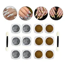 Kit 12 P贸 Cromado Metalizado Unhas Prata + Dourado + Pinc茅is Foto mini 1