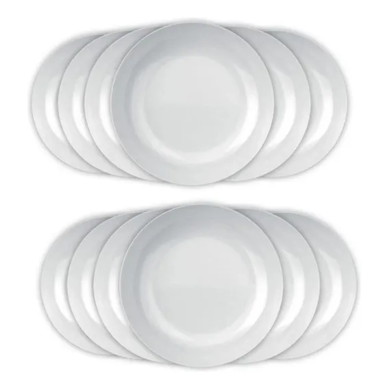 Kit 12 Prato Branco De Vidro Fundo 22cm Blanc Duralex Foto 1