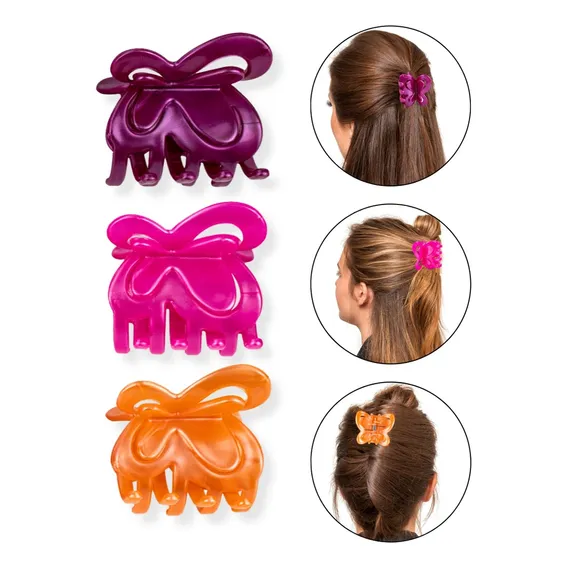 Kit 12 Presilha Cabelo Borboleta Colorida Perolada Penteado Foto 1