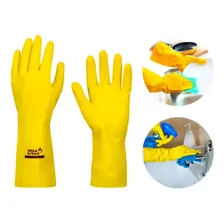 Kit 12 Prs Luva Látex Amarela Forrada Multiuso Limpeza Louça Foto mini 2