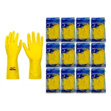 Kit 12 Prs Luva Látex Amarela Forrada Multiuso Limpeza Louça Foto mini 1