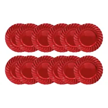 Kit 12 Sousplat Redondo Waves Vermelho Polipropileno 33 Cm Foto  mini 1