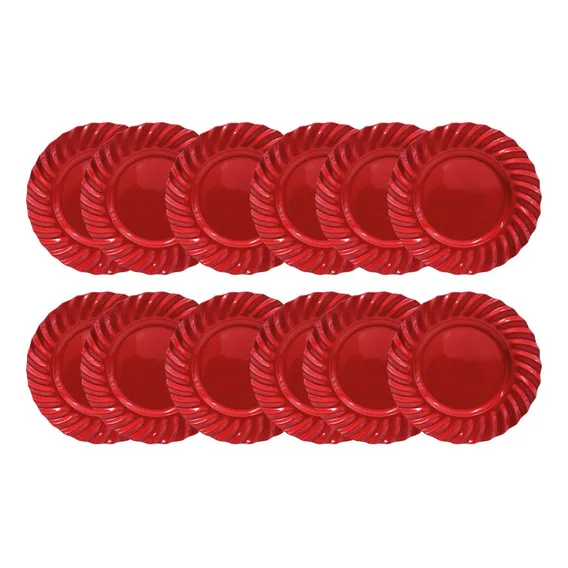 Kit 12 Sousplat Redondo Waves Vermelho Polipropileno 33 Cm Foto 1