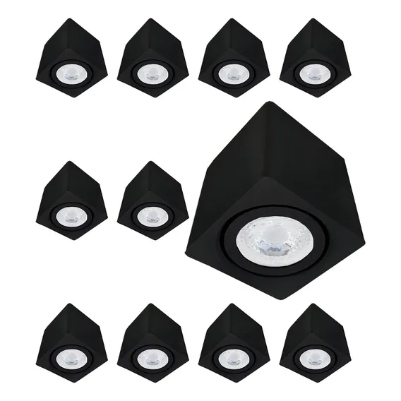 Kit 12 Spot Sobrepor Direcionável Quadrado Dicroica Preto 110v/220v Foto 1