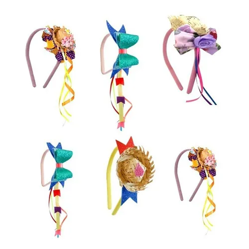 Kit 12 Tiaras Festa Junina Mini Chapéu Atacado Acessório Cor Sortidas Foto 1