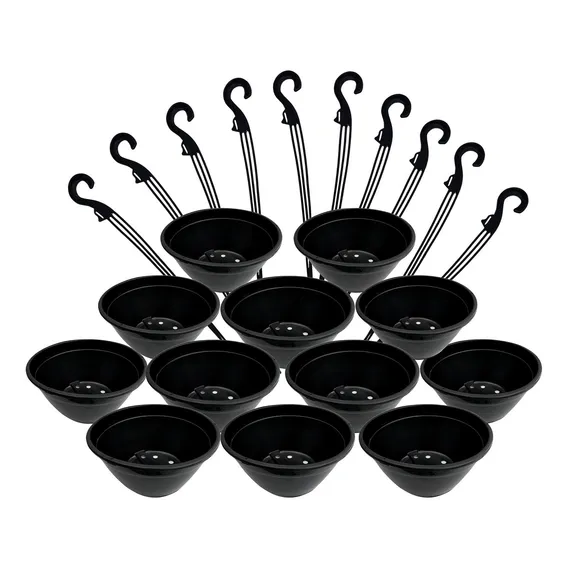 Kit 12 Vasos Cuia 21+12 Alça Haste P/ Pendurar Vasos Plantas Cor Preto Cuia 21 Com Haste Foto 1