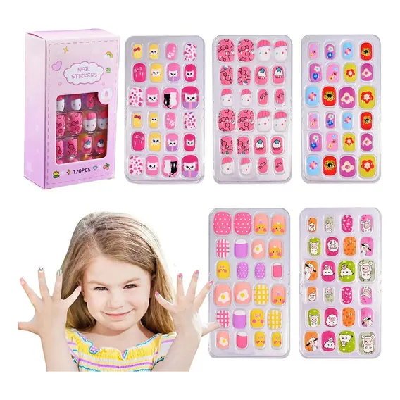 Kit 120 Unhas Kids Infantil Menina Desenho Coloridas Atacado Foto 1