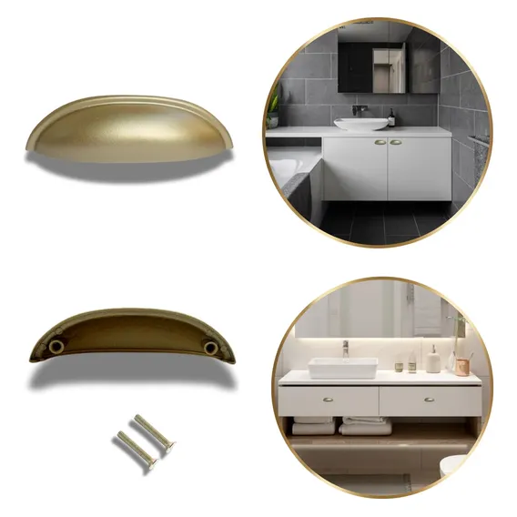 Kit 14 Puxador Para M贸veis Modelo Concha Dourado Fosco Foto 1
