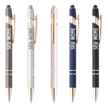 Kit 15 Caneta Metal Personalizada Logo Empresa Presente Tinta Azul Exterior Rosa Com Dourado Foto mini 1