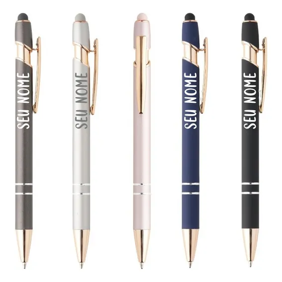 Kit 15 Caneta Metal Personalizada Logo Empresa Presente Tinta Azul Exterior Rosa Com Dourado Foto 1