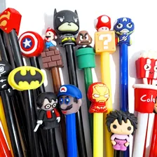 Kit 15 Canetas Personagens Material Escolar Divertida Menino Tinta Preto Exterior Colorido Foto mini  3