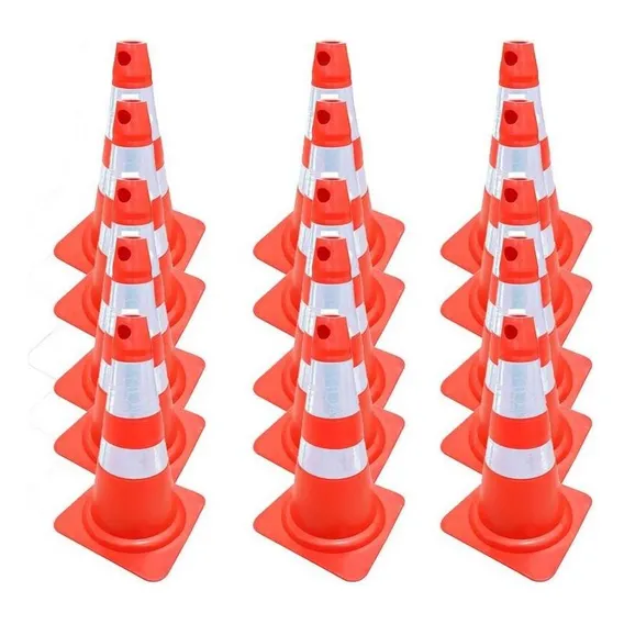Kit 15 Cone Flexível 75 Cm Faixa Refletiva Laranja E Branco Foto 1