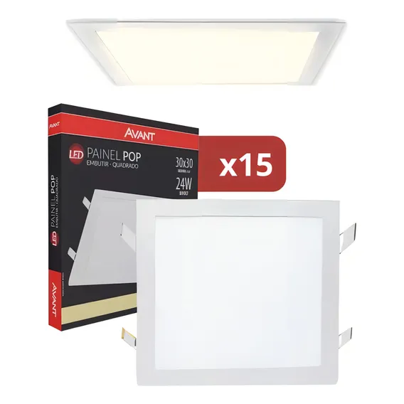 Kit 15 Painel Led Plafon 24w Quadrado Embutir 30x30 Neutro 110V/220V Foto 1