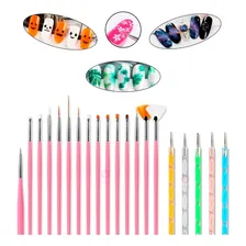 Kit 15 Pincéis + 10 Boleadores Em 5 Pincéis Manicure Foto  mini 1