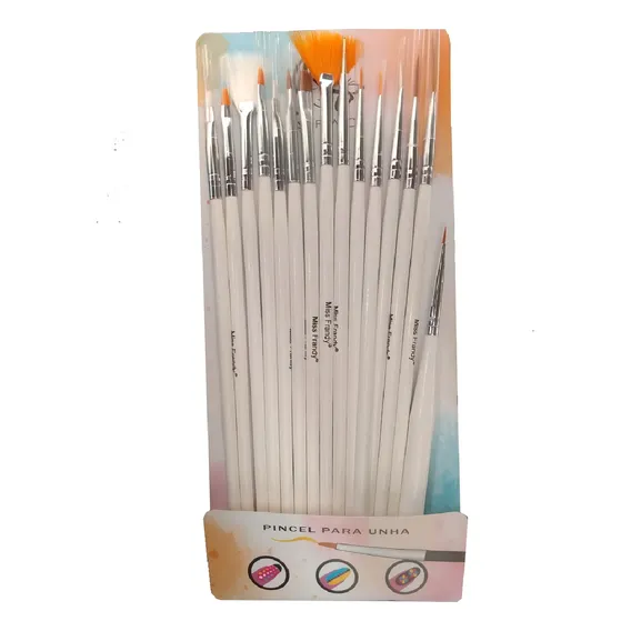 Kit 15 Pincéis De Decorar Unhas Miss Frandy Branco Pu14-1112 Foto 1