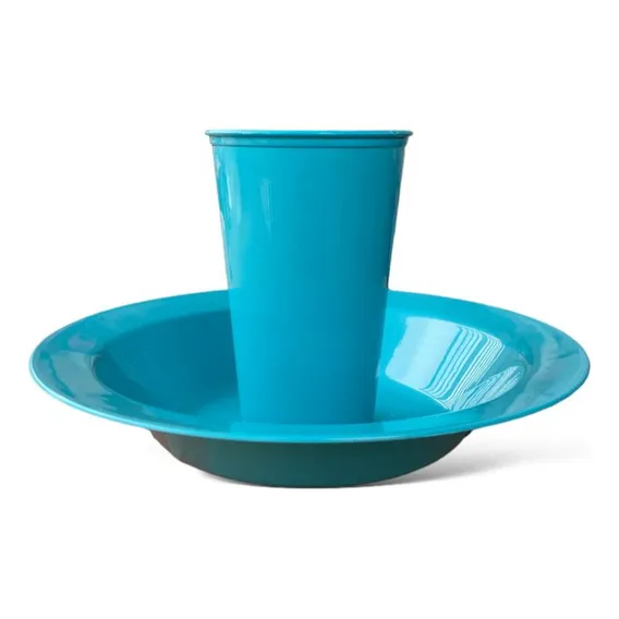 Kit 15 Prato +15 Copo Plastico Resistente Não Quebra Criança Cor Azul Liso Foto 1