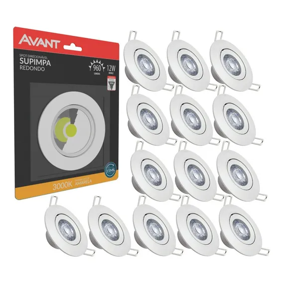 Kit 15 Spot Led Embutir 12w Redondo 3000k Amarela - Avant Foto 1
