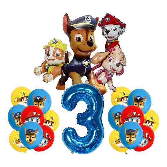 Kit 17 Balões Patrulha Canina Paw Patrol Aniversário 3 Anos Cor Azul Foto 1