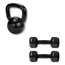 Kit 1kettlebell Emborrachado 6kg+par Halter Emborrachado 5kg Cor Preto Foto mini 1