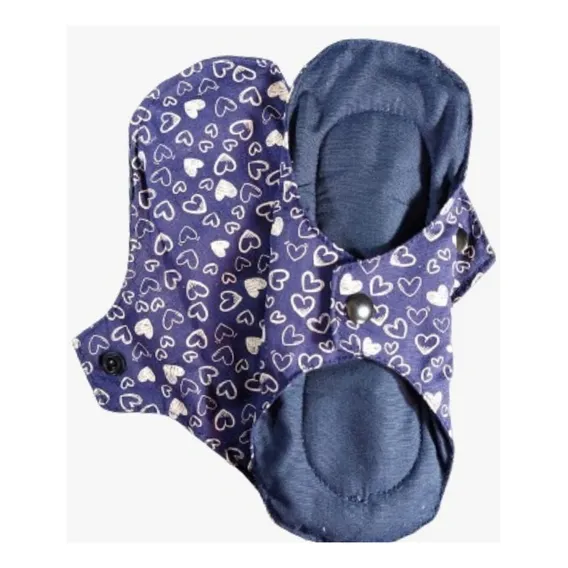 Kit 2 Absorventes Ecológ Menstrual Algodão Impermeável Desenho Do Tecido Coração Marinho Foto 1