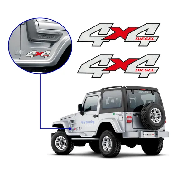 Kit 2 Adesivo 4x4 Jeep Troller 2005 2006 2007 2008 2009 2010 Foto 1