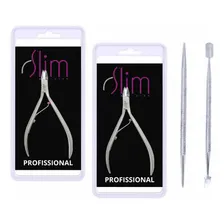 Kit 2 Alicate Cutícula Slim + Espátula 777 E Palito 772 Inox Foto  mini 1