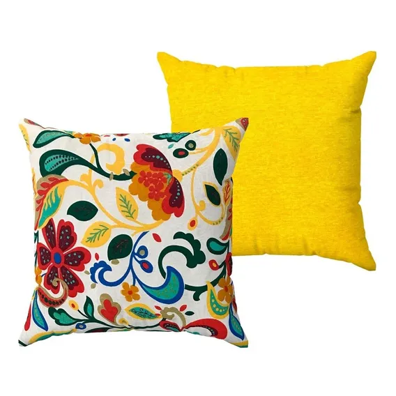 Kit 2 Almofadas Decorativas 45x45 Floral Amarelo Com Zíper Desenho do tecido Florido Foto 1