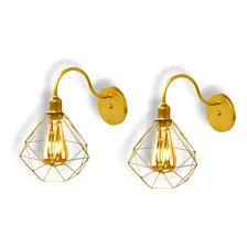 Kit 2 Arandela De Parede Pendente Luminária Aramado Diamante Cor Dourado Foto  mini 1