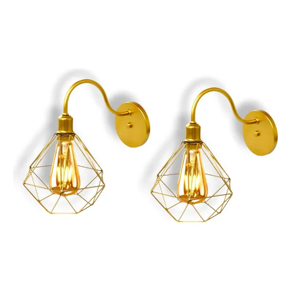 Kit 2 Arandela De Parede Pendente Luminária Aramado Diamante Cor Dourado Foto 1