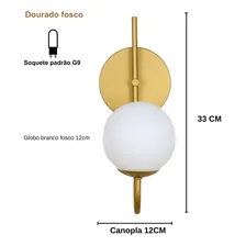 Kit 2 arandelas curva globo 12 jabuticaba dourado fosco Kazaprime Foto mini 4