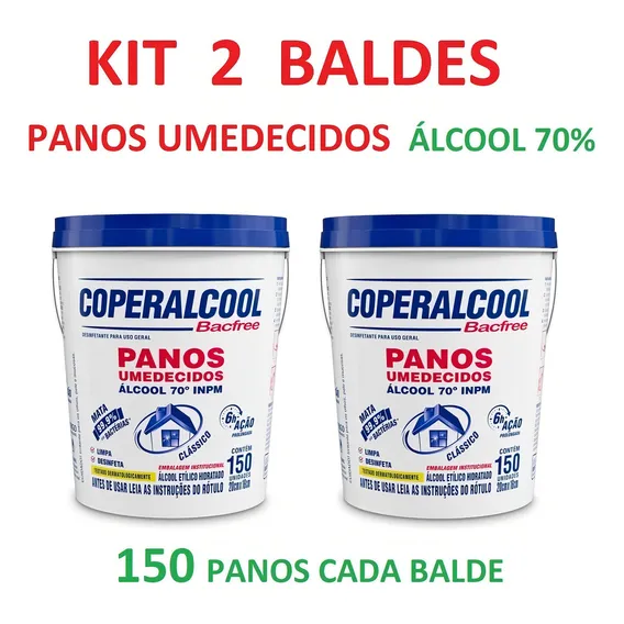 Kit 2 Baldes Panos Umedecidos Álcool 70º Coperalcool Bacfree Foto 1