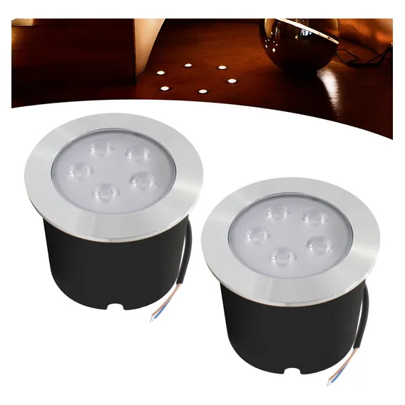 Kit 2 Balizador Spot Led Embutir Chão Piso Jardim 5w Quente Cúpula Inox Estrutura Preto Foto 1