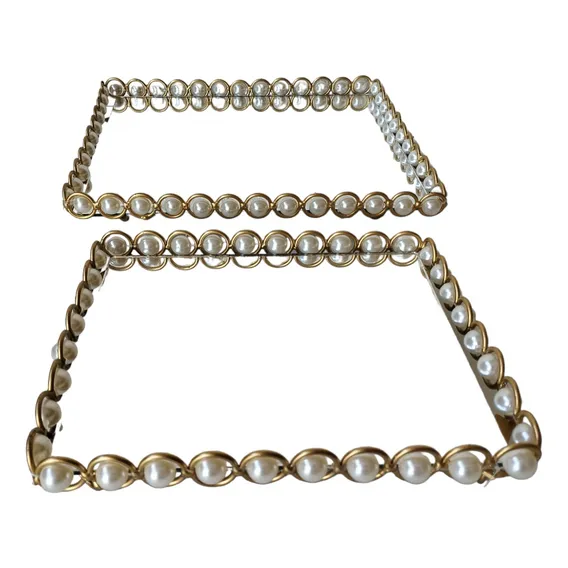 Kit 2 Bandejas + Espelhos Imediato Cor Dourado Com Perolas Foto 1