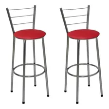 Kit 2 Banquetas Alta Cromada Cozinha Balcão Assento Vermelho Foto mini 1