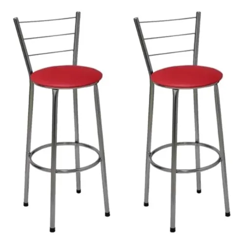 Kit 2 Banquetas Alta Cromada Cozinha Balcão Assento Vermelho Foto 1