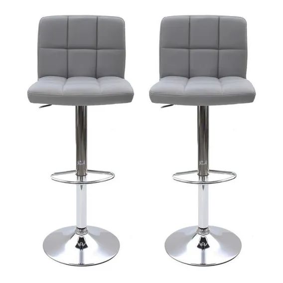 Kit 2 Banquetas Para Cozinha Giratória Altas Com Regulagem Gomos Cinzas Foto 1