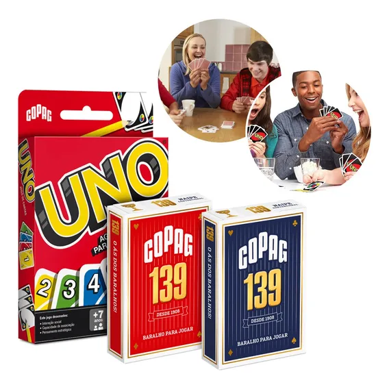 Kit 2 Baralho 139 Truco + 1 Jogo Uno Copag Cartas Foto 1