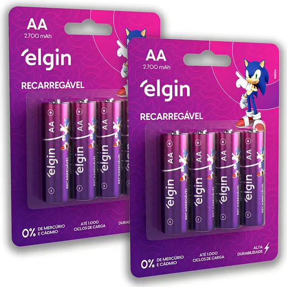 Kit 2 Blister 4 Pilha Recarregável Aa Pequena 2700mah Elgin Foto 1