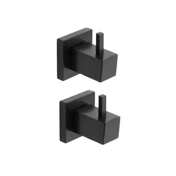 Kit 2 Cabide Gancho Cabideiro Banheiro Quadrus Preto Foto 1