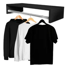 Kit 2 Cabideiro Arara Moderno Roupas Preto Madeira 60cm Cada Foto mini 3
